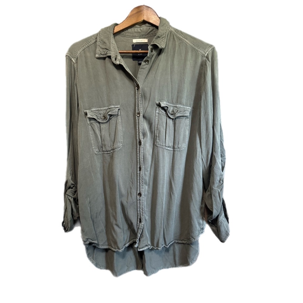 American Eagle Button Down Shirt Womens Large Olive Green Boyfriend Fit